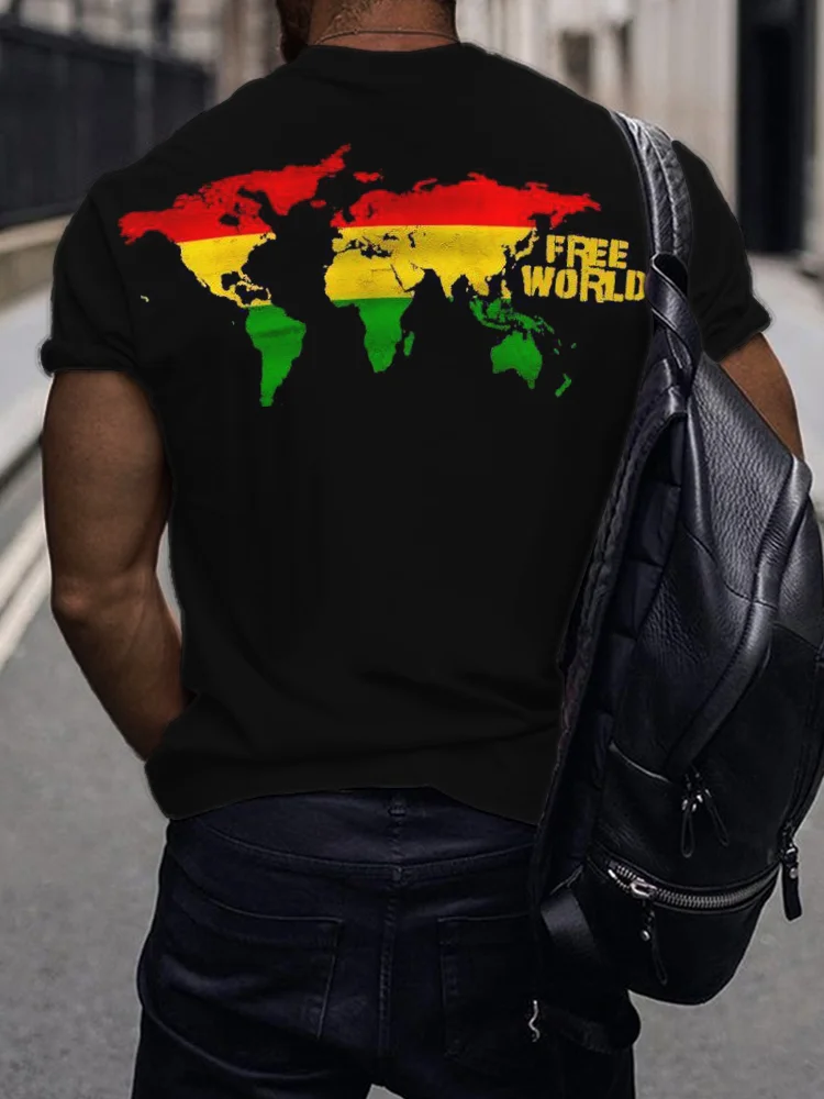 Men's Reggae Lover Free World Rasta World Map T Shirt
