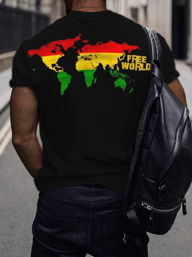 BrosWear Men's Reggae Lover Free World Rasta World Map T Shirt