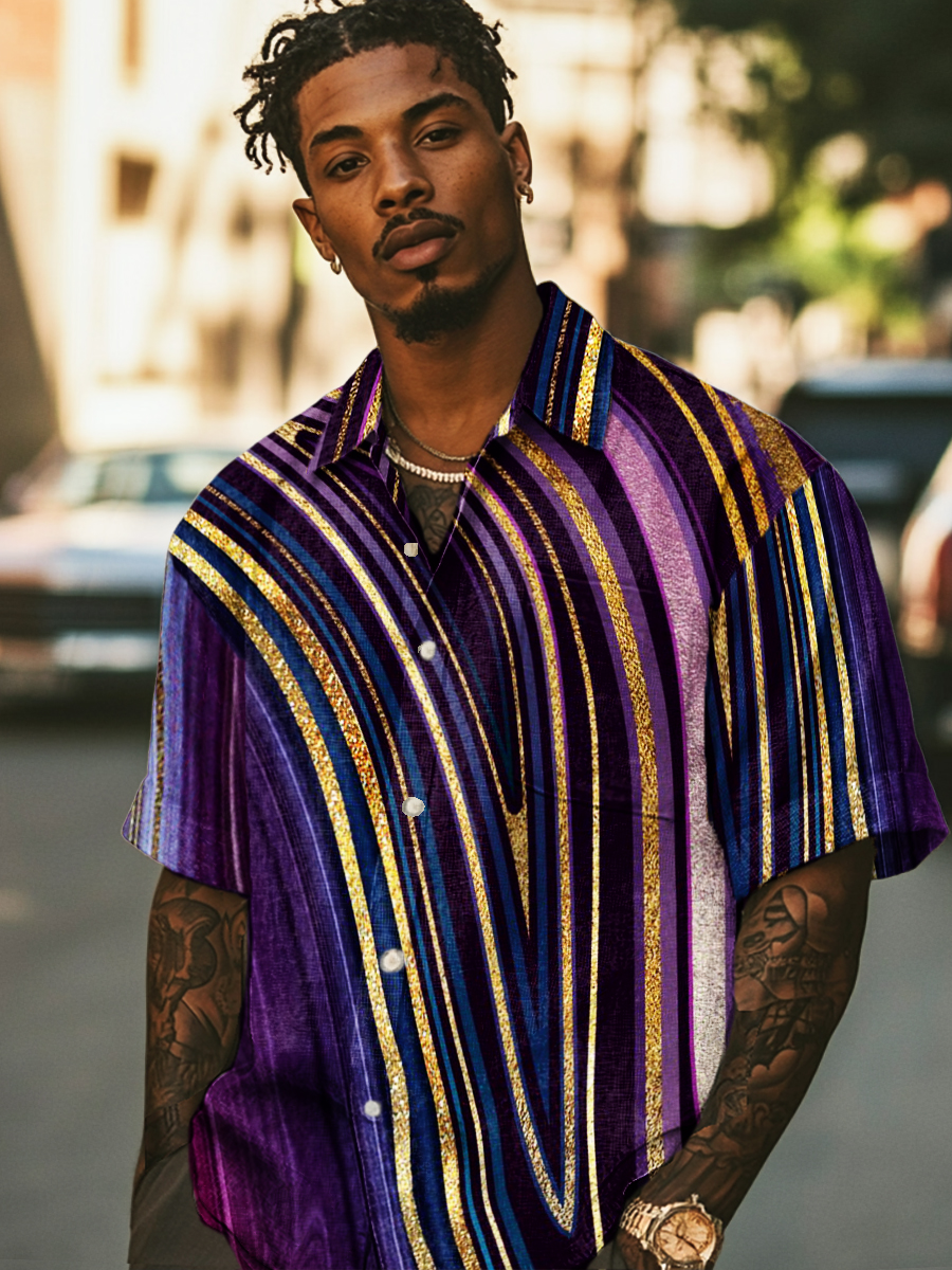 Stripes Gradient Art Print Casual 100% Cotton Shirt