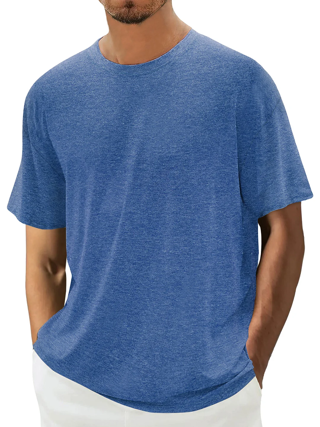 Men's round neck off-shoulder solid color cotton short-sleeved T-shirt