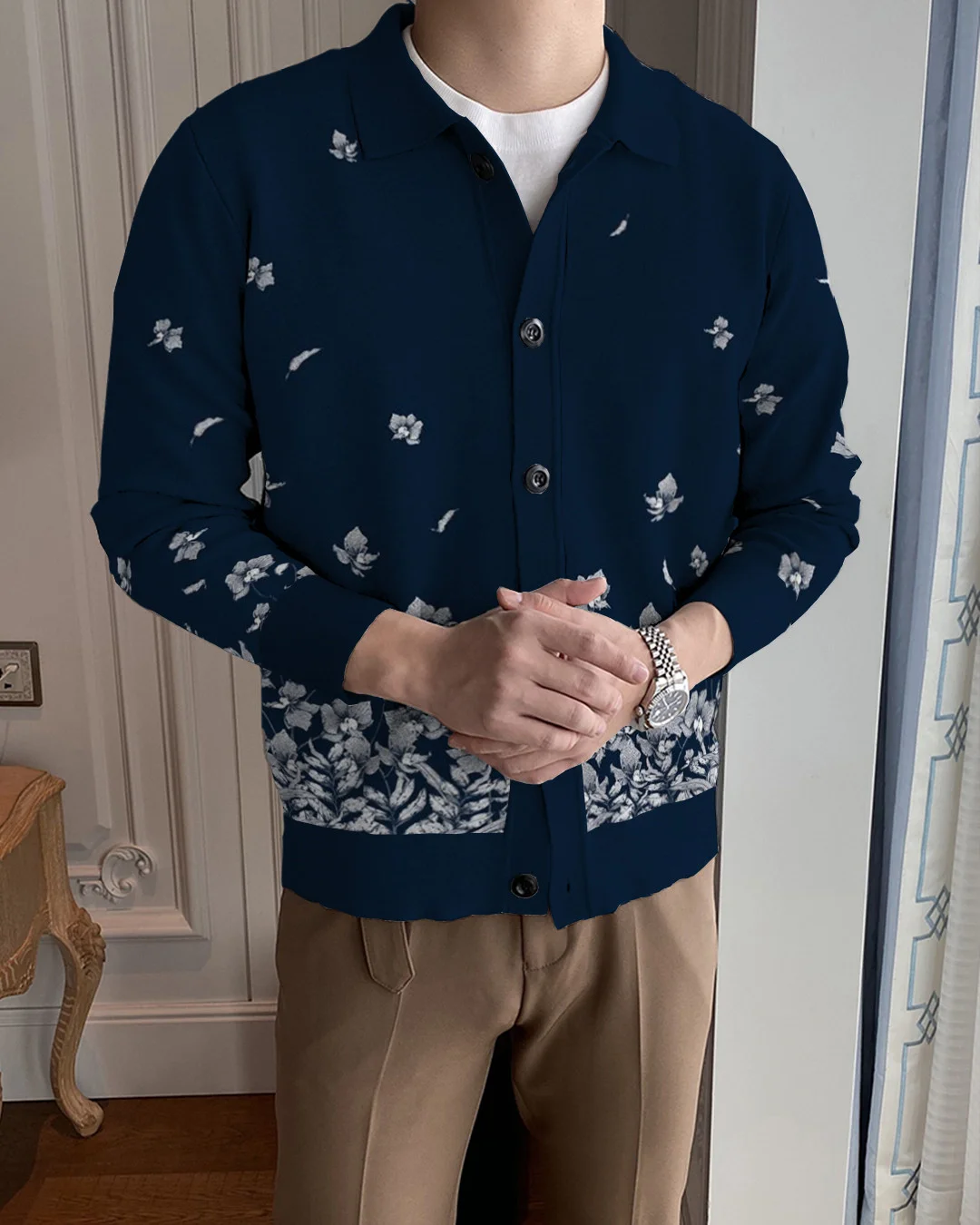 Men's Lapel Knitted Sweater Cardigan bc5c