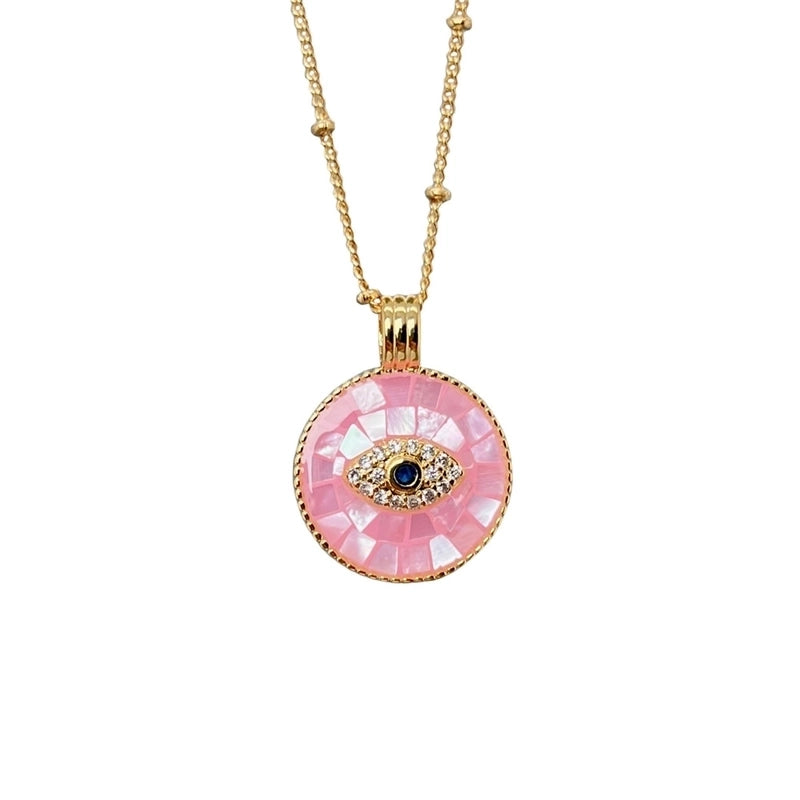 Shell Copper Plating Eye Zircon Pendant Necklace