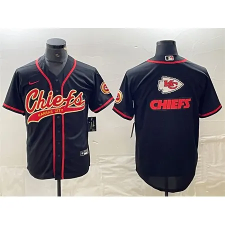 Men's Kansas City Chiefs Black Team Big Logo With Patch Cool Base Stitched Baseball Jersey AGMU