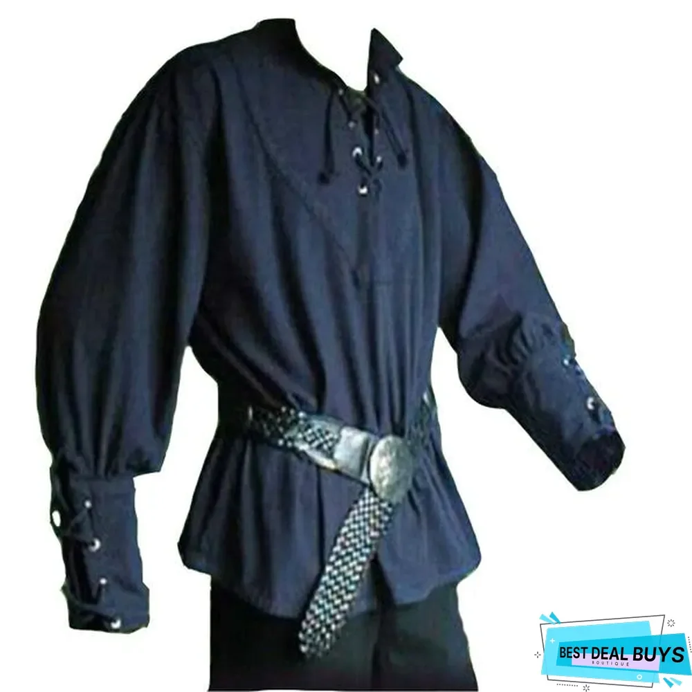 Men Medieval Retro Collar Long Sleeve Shirt