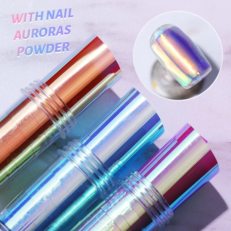 1 Box Glitter Colorful Nail Folis Yellow Blue Orange Transfer Stickers Slider Glass Paper Tips Manicure Nail Art Decoration