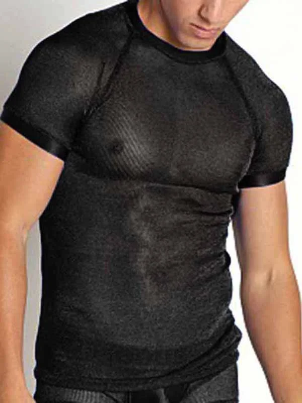 Aonga - Mens Glitter See-Through Back Panel Stretchy T-ShirtJ