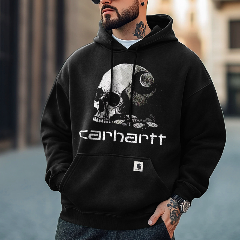 Men's Vintage Outdoor Print Skull Head Hoodie Streetwear
