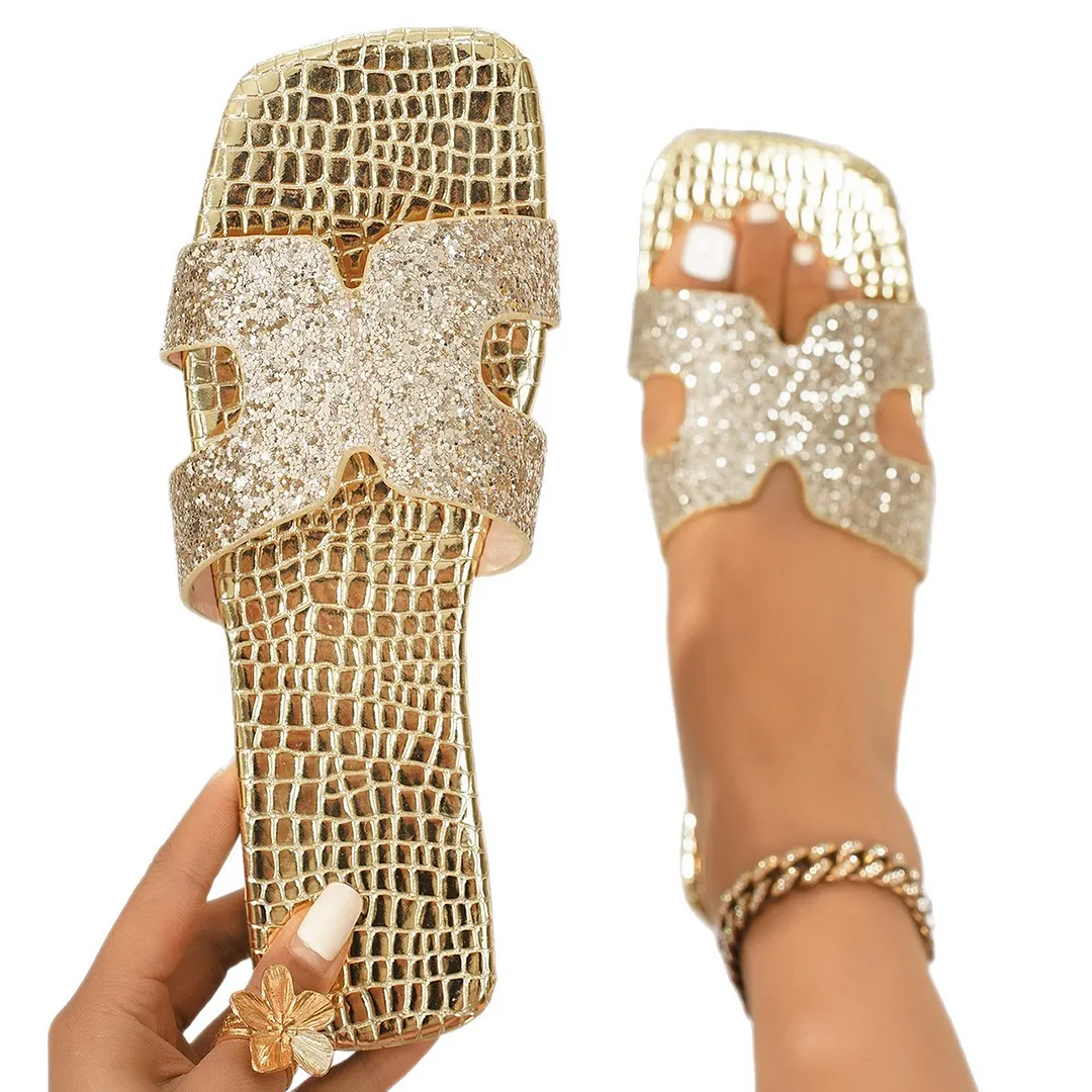 Breakj Breakj Small Crush Diamond Leisure Large-Size Slippers 2025 Summer New Outdoor Fashion Word Beach Slippers