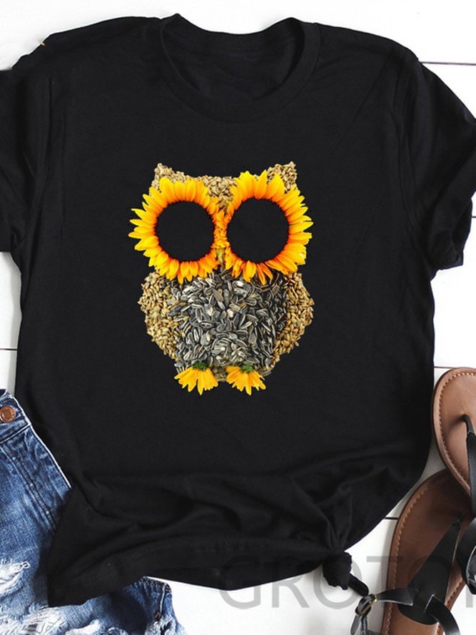 Sunflower Printed Casual Short Sleeve T-shirt Zaesvini
