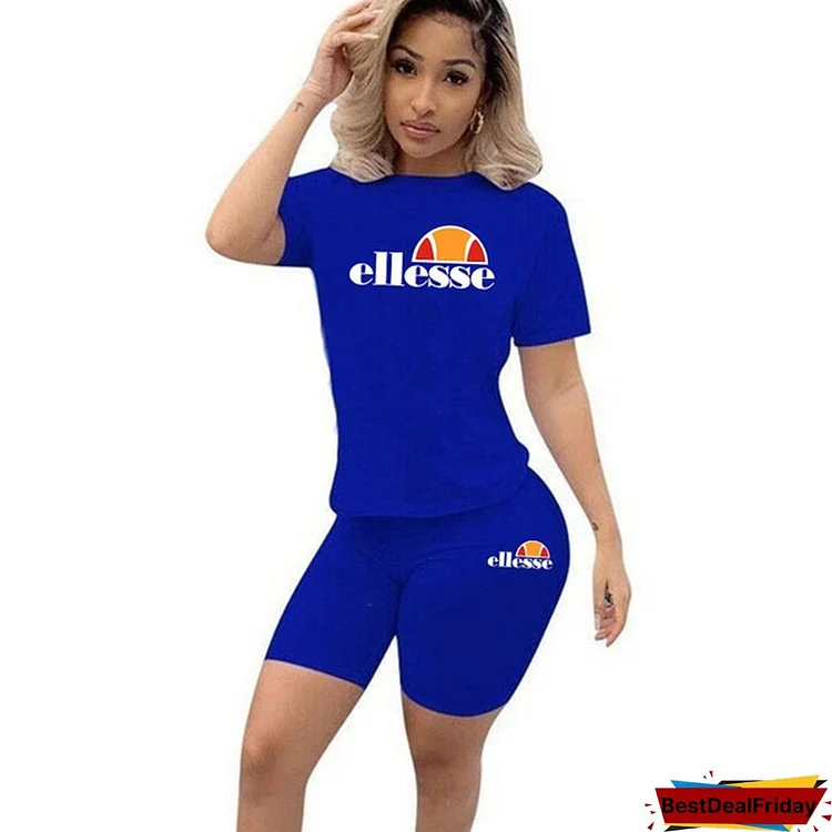 Fashion Two-Piece Womens Short-Sleeved Crew Neck T-Shirt And Tight-Fitting Shorts Ladies Sportswear Tracksuit Outfit
