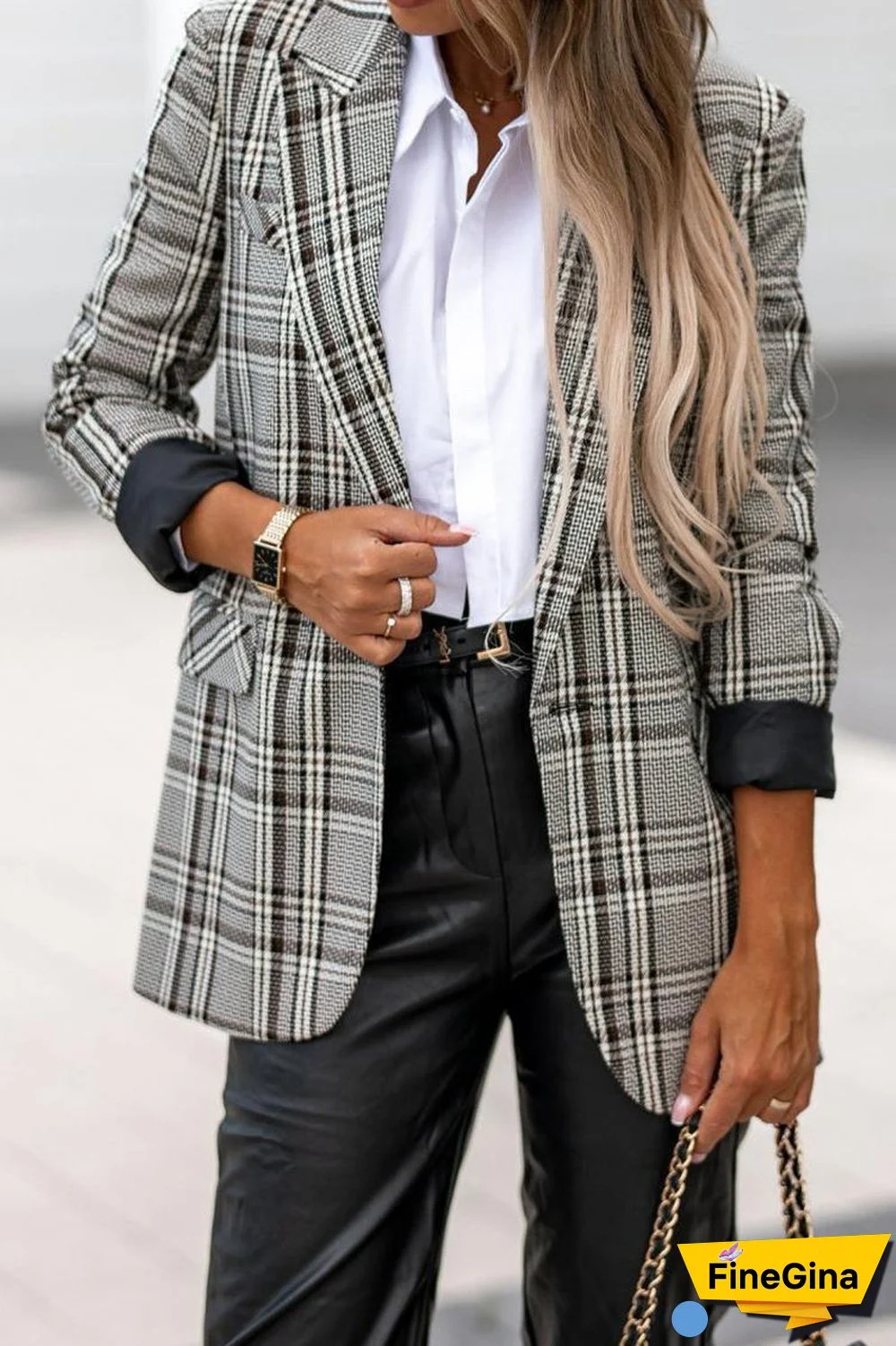 British Style Plaid Patchwork Turn-back Collar Outerwear
