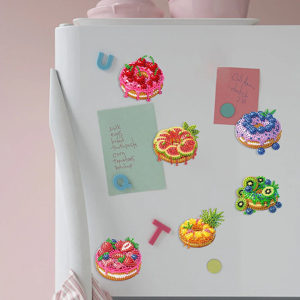 6pcs DIY Fruit Donut Acrylic Special Shape Diamond Painting Fridge Magnets
