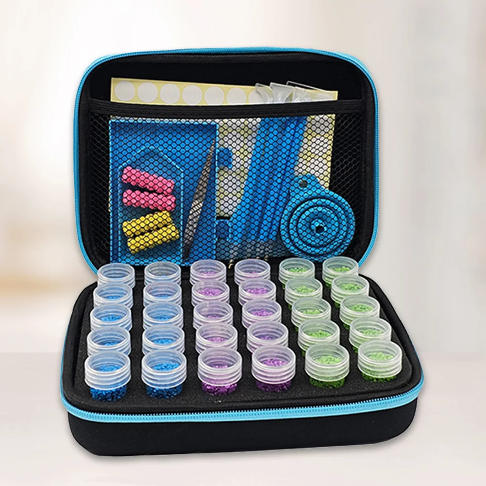 77PCS Large Capacity Blue Round Bottle Diamond Painting Kits Organizer with 30 Bottles 