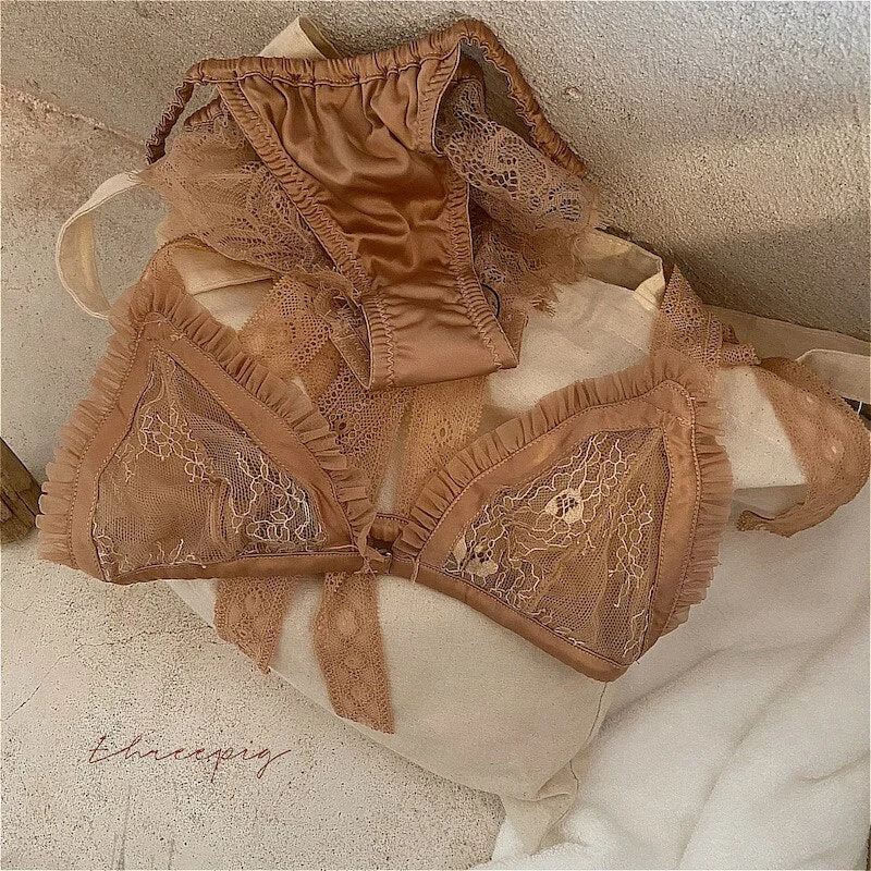 Wriufred Retro Three-dimensional embroidery lingerie panties set girl cotton love lace push up underwear bra set multi-types