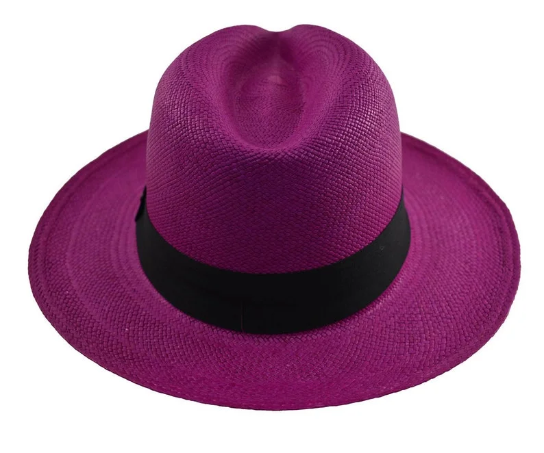 【Clearance sale】Fuchsia Classic Fedora | Genuine Panama Hat | Toquilla Straw | Handwoven in Ecuador - EA - HatBox Included