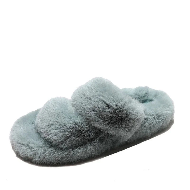 Women Fur Slippers Furry Fuzzy Home Slippers Ladies Slip on Indoor Slides Soft Thick Bottom Fluffy Slippers Warm Shoes Flats New