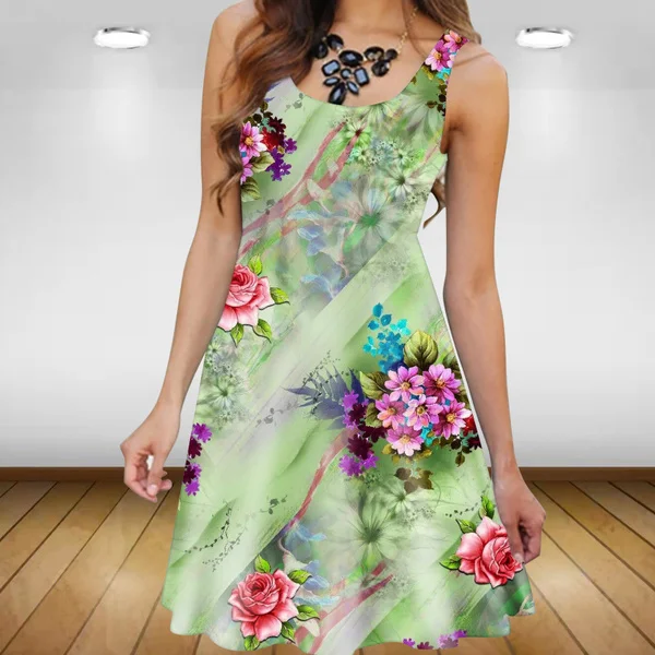 Summer Dress Sleeveless Women Printing Dresses Casual Dress
