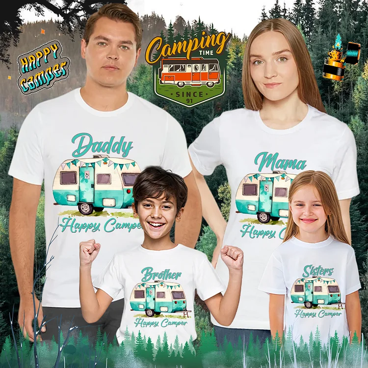 Happy Camper Family Camp T-shirt-BSLY0058