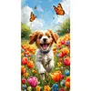 Chien et fleur - perceuse ronde peinture diamant - 40*70cm (grande taille)