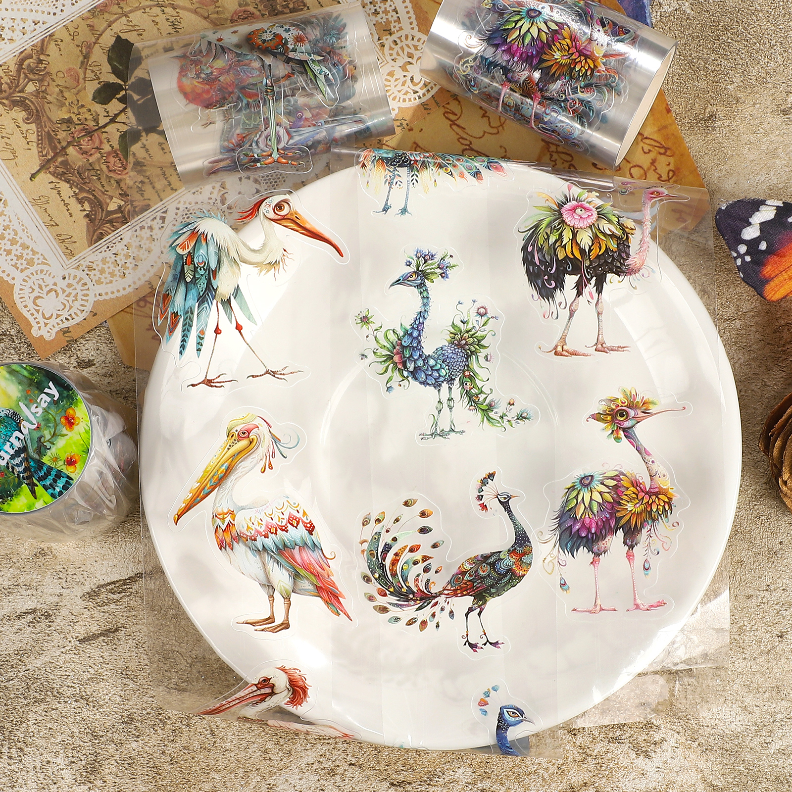 PET 테이프 - 60mm*200cm 빈티지하고 독특한 새 그림