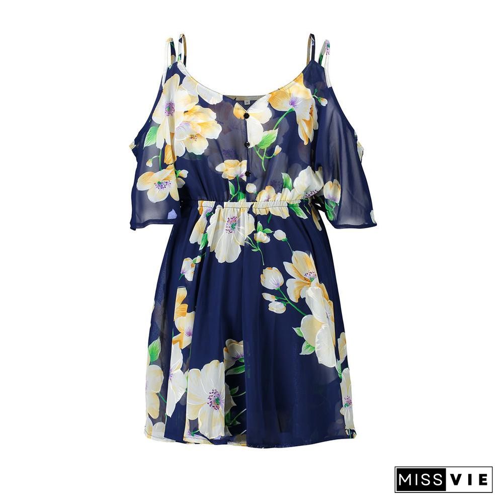 Lace Floral Printed Short Sleeve Mini Dress
