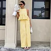 Women's Elegant Casual Sleeveless Ruffle Hem Top High-Waisted Pants Suits