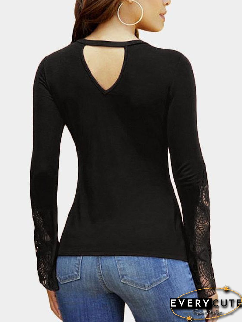 Lace Detail Twist Knot Design V-neck Long Sleeves Blouse