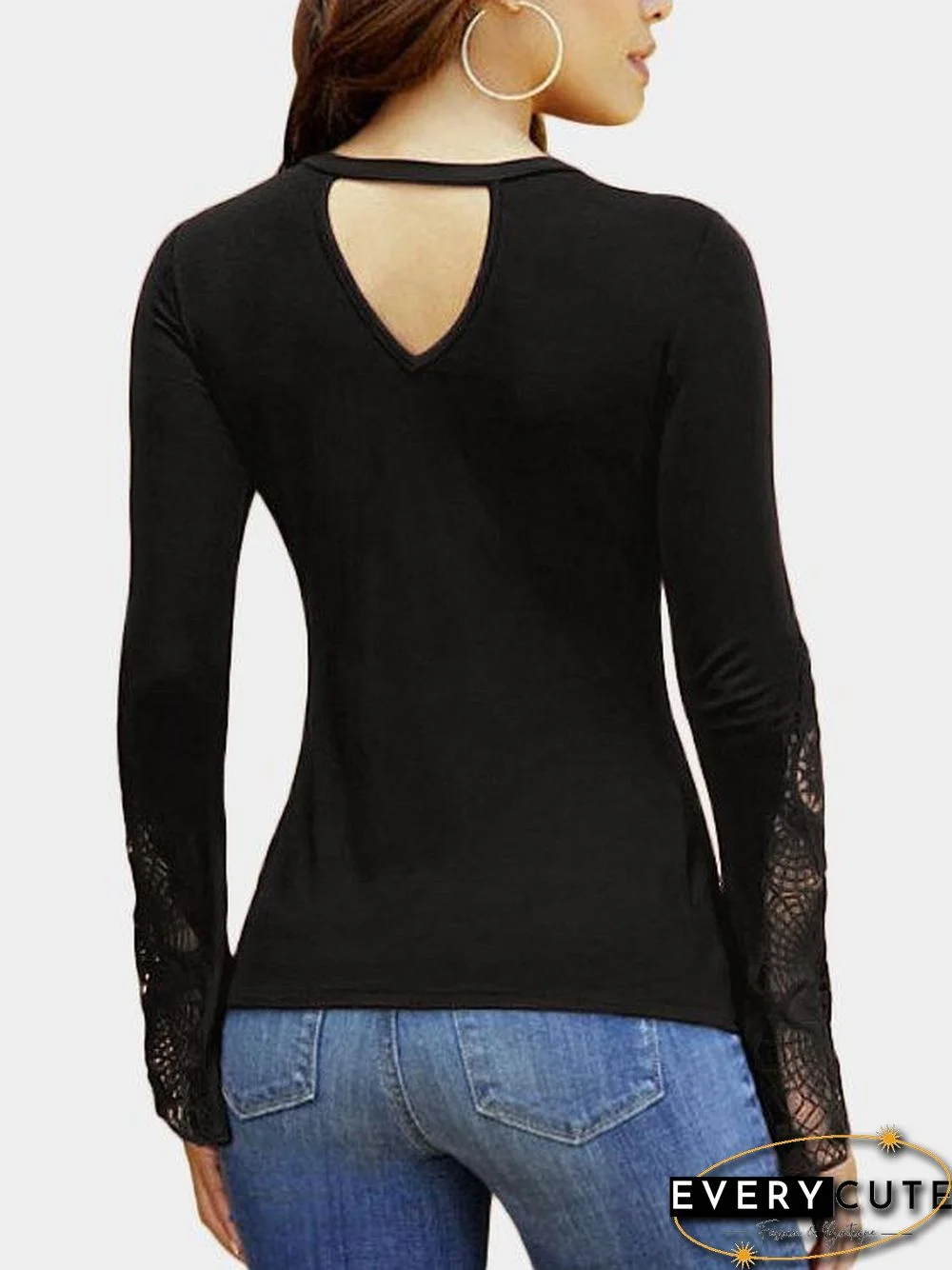 Lace Detail Twist Knot Design V-neck Long Sleeves Blouse