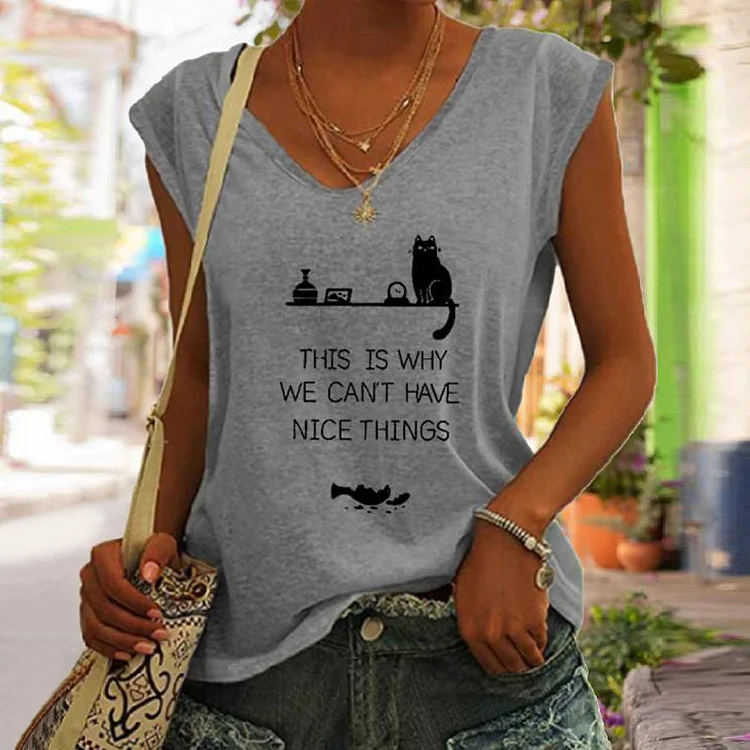 Cat Print Casual Tank Top