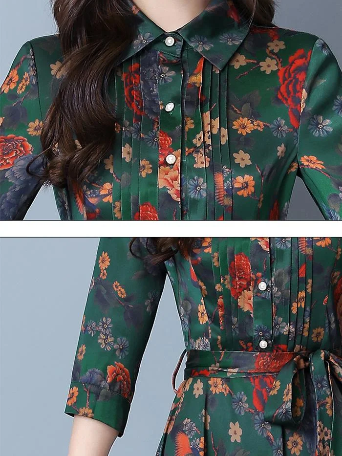 Fashion Acetate Satin Printed Dress