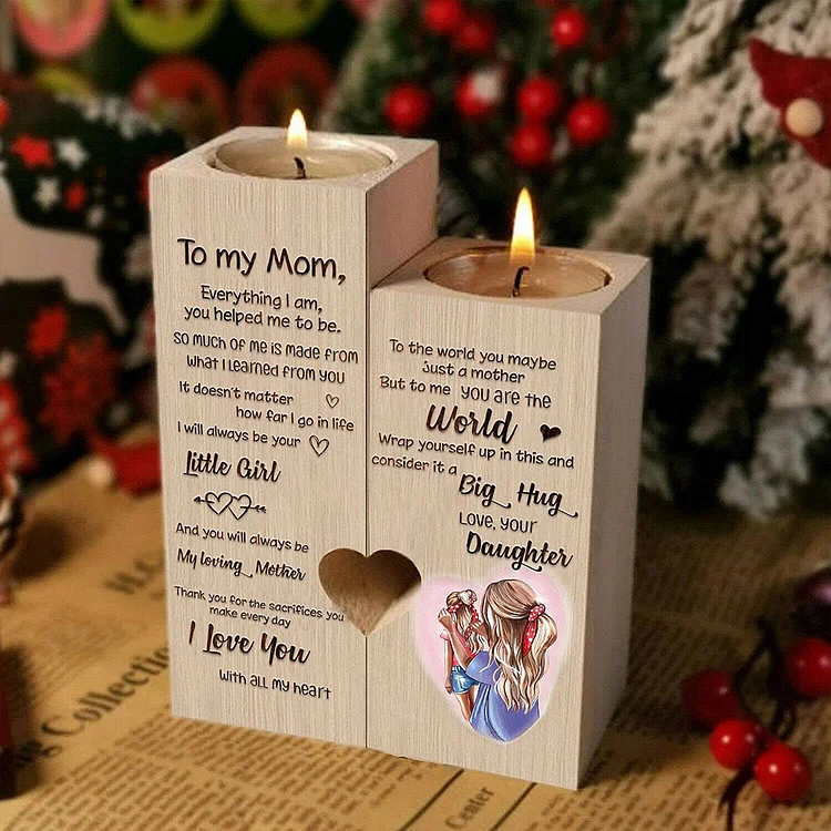 To My Mom Candle Holder Wooden Vintage Couple Candlesticks