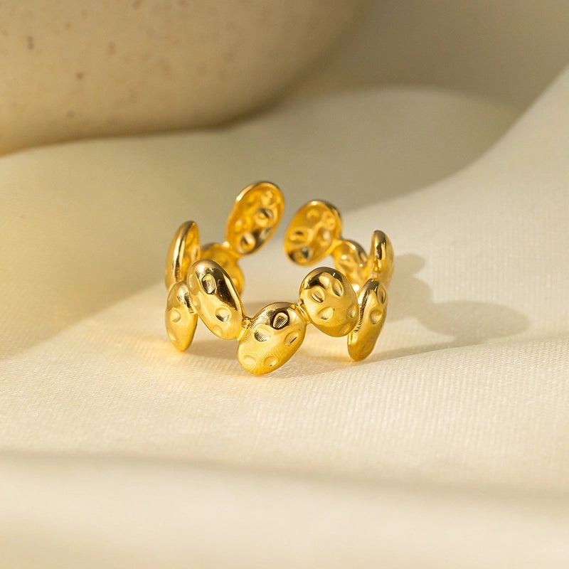 Elegant Streetwear Waves Heart Shape Flower Titanium Steel Irregular Plating Open Rings