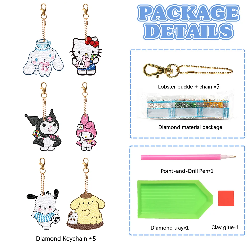 DIY Diamond Art Key Rings Sanrio 6pcs Full Drill Diamonds Pendants Gift for  Kids