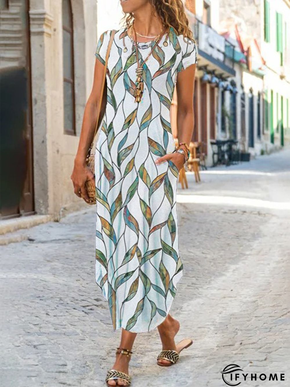 Plus Size Vintage Boho Holiday Crew Neck Shift Casual Short Sleeve Dresses | IFYHOME