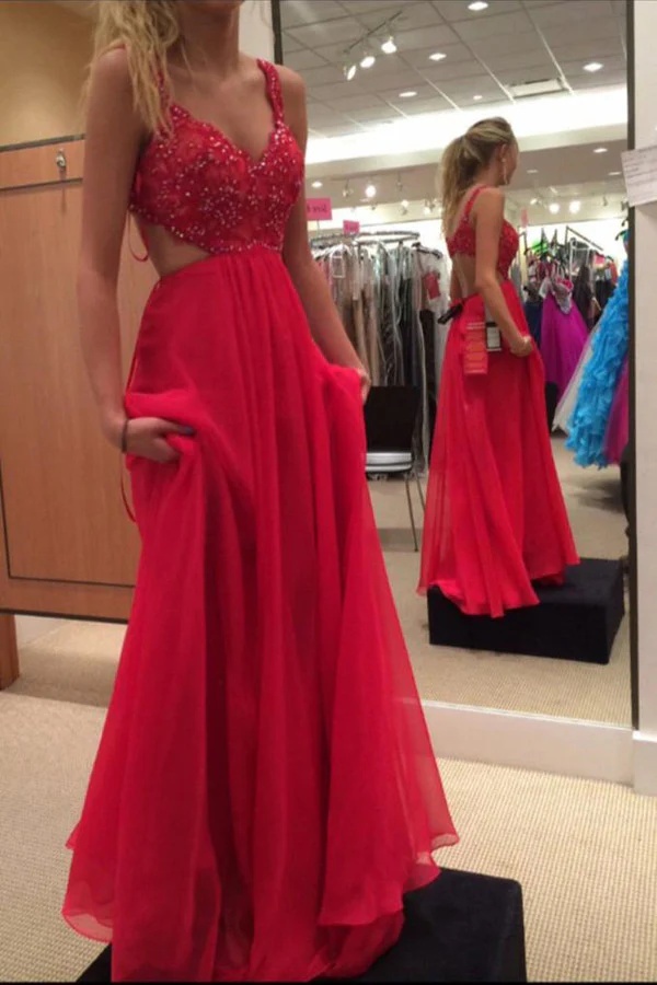 Ovlias Dazzling Red Wide Shoulder Straps Flowy Layered Evening Dress LY0584