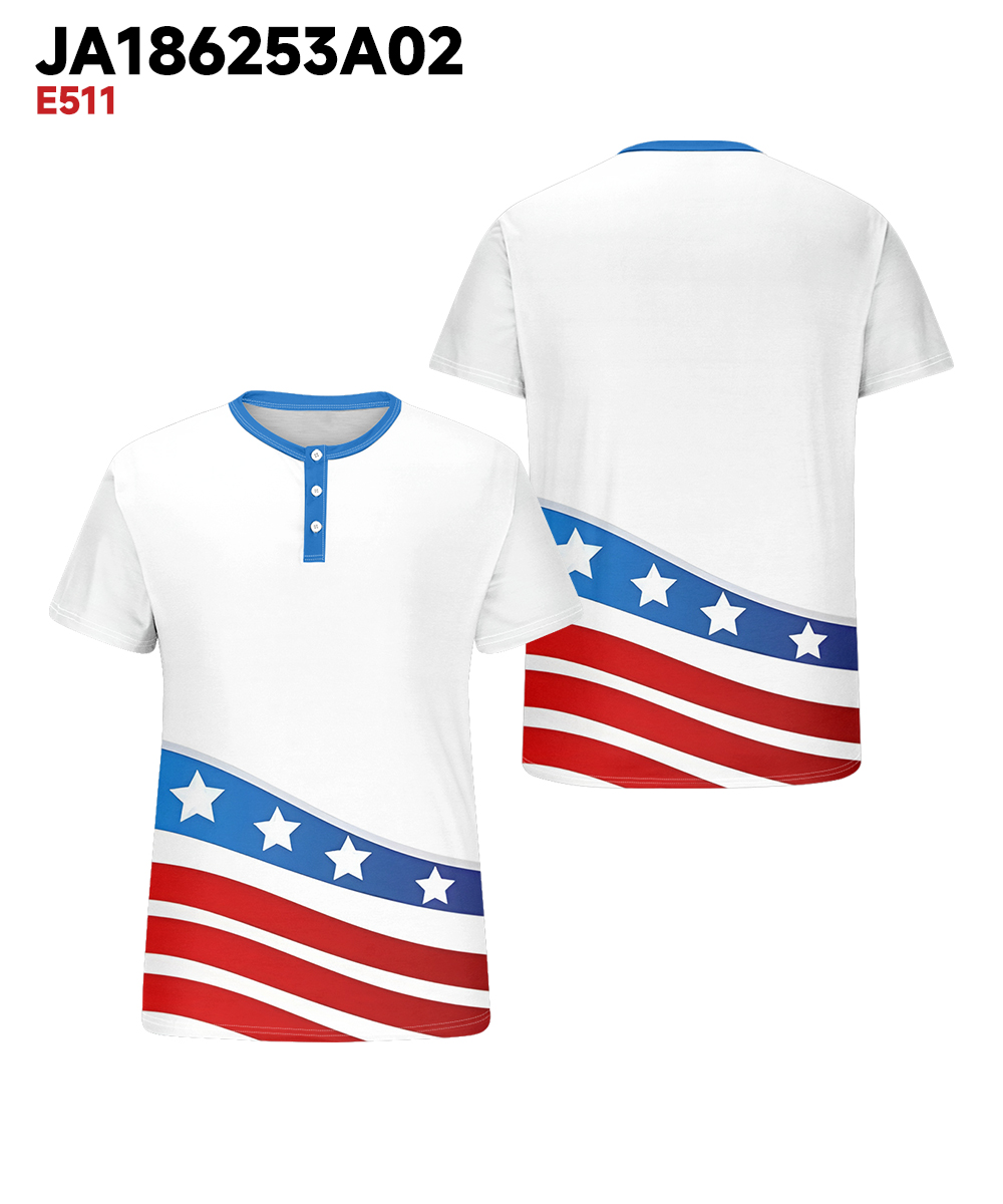 Men's Plus Size Independence Day Flag Print Henley Collar Button Short Sleeve Tee