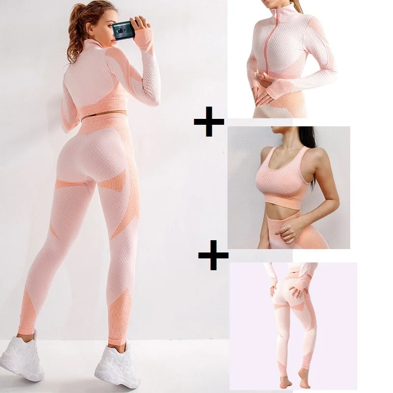 2pcs/3pcs Seamless Sport Sets Women High Stretchy Outdoor Running Gym suits for women Bra Leggings And Top two piece set women