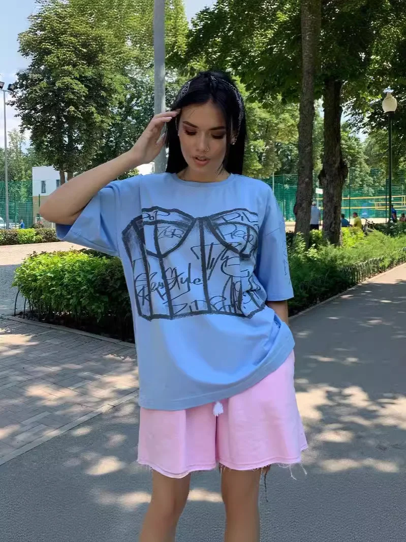 Athvotar Athvotar And Spicy Wind Shoulder Short-Sleeved Letter Printing T-Shirt Girl Spring Small Loose Thin Top Lady