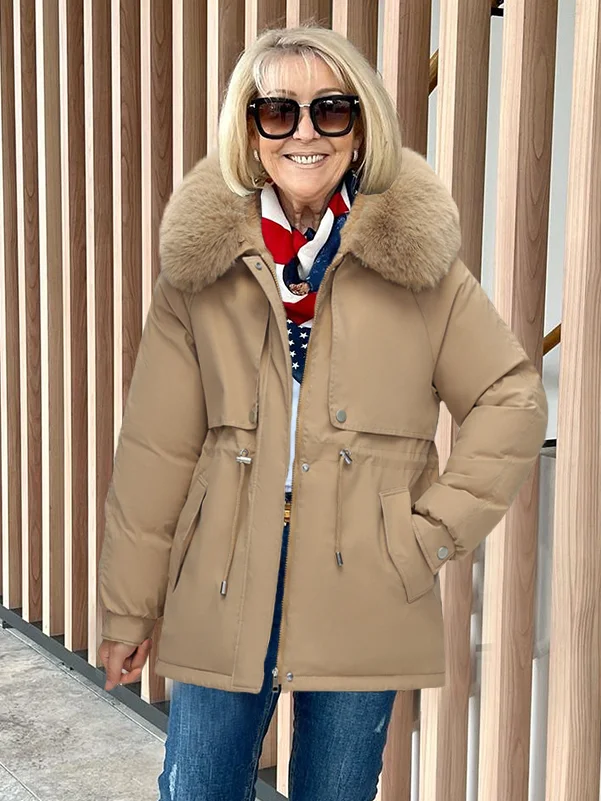 Winter Faux Fur Collar Parka Warm Coat VangoghDress