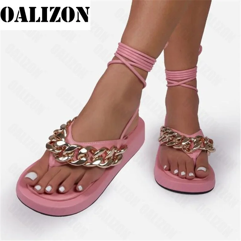 Women Fashion Flip Flops Sandals Shoes Women Flat Platform Lottie Chain Detail Chunky Sole Casual Gladiator Buckle Sandals Shoes