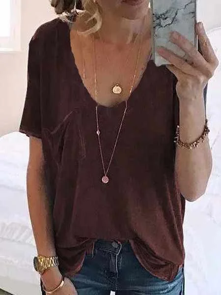 Short Sleeve V Neck Casual Shirts & Tops