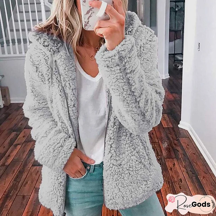 New Fashion Autumn Warm Lamb Wool Coat Elegant Casual Solid Office Short Jacket Winter Soft Plush Street Loose Hooded Outerwear