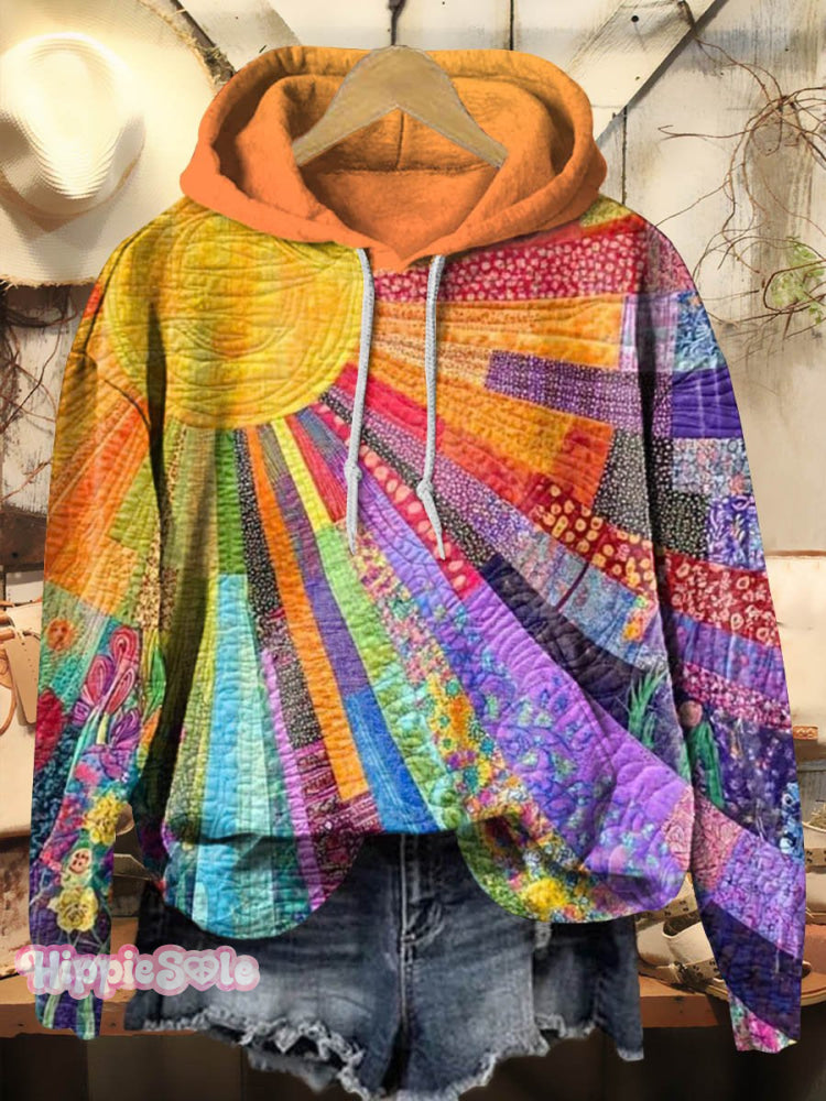 Vintage Sunshine Floral Art Print Casual Hoodie Sweatshirt Multicolor / S