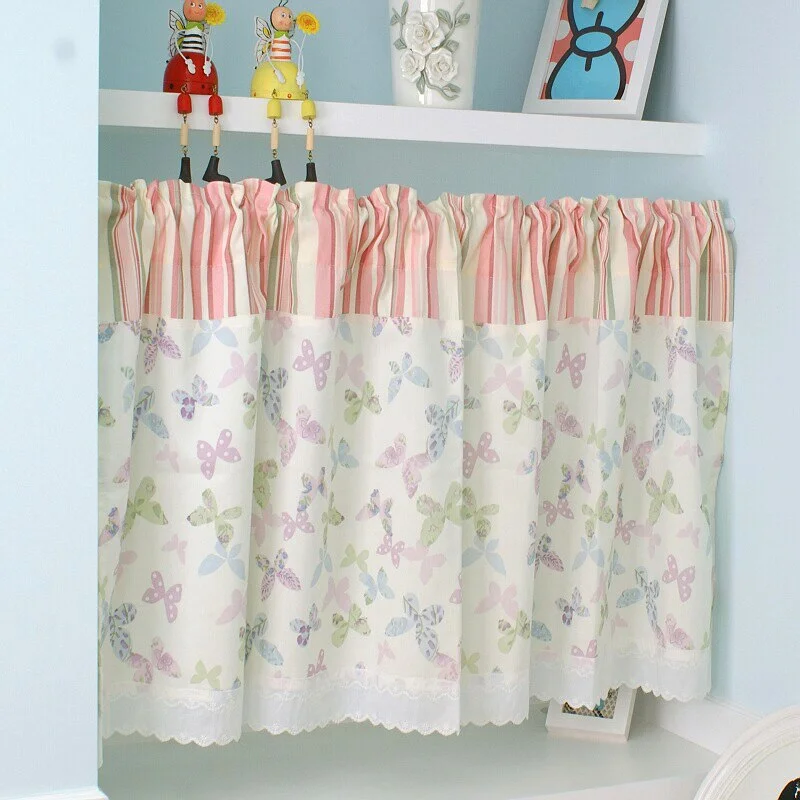 Rod Pocket Half-curtain Lace Hem Short Curtain for Kitchen Small Window Drapes Dust Cabinet Door Curtain Coffee Shop Decor Panel