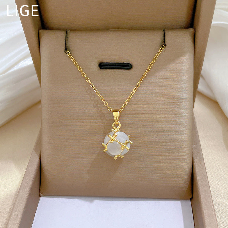 Cat'S Eye Ball Simple Personality Fashion Gorgeous Necklace Female Versatile Clavicle Chain Titanium Steel