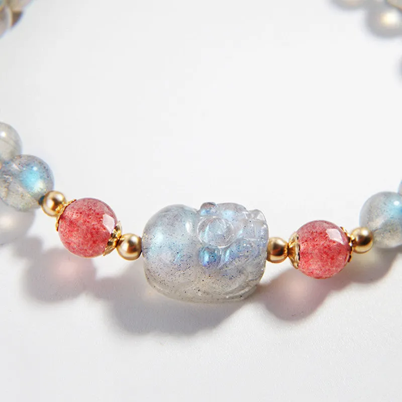 Moonstone Strawberry Quartz PiXiu Healing Bracelet
