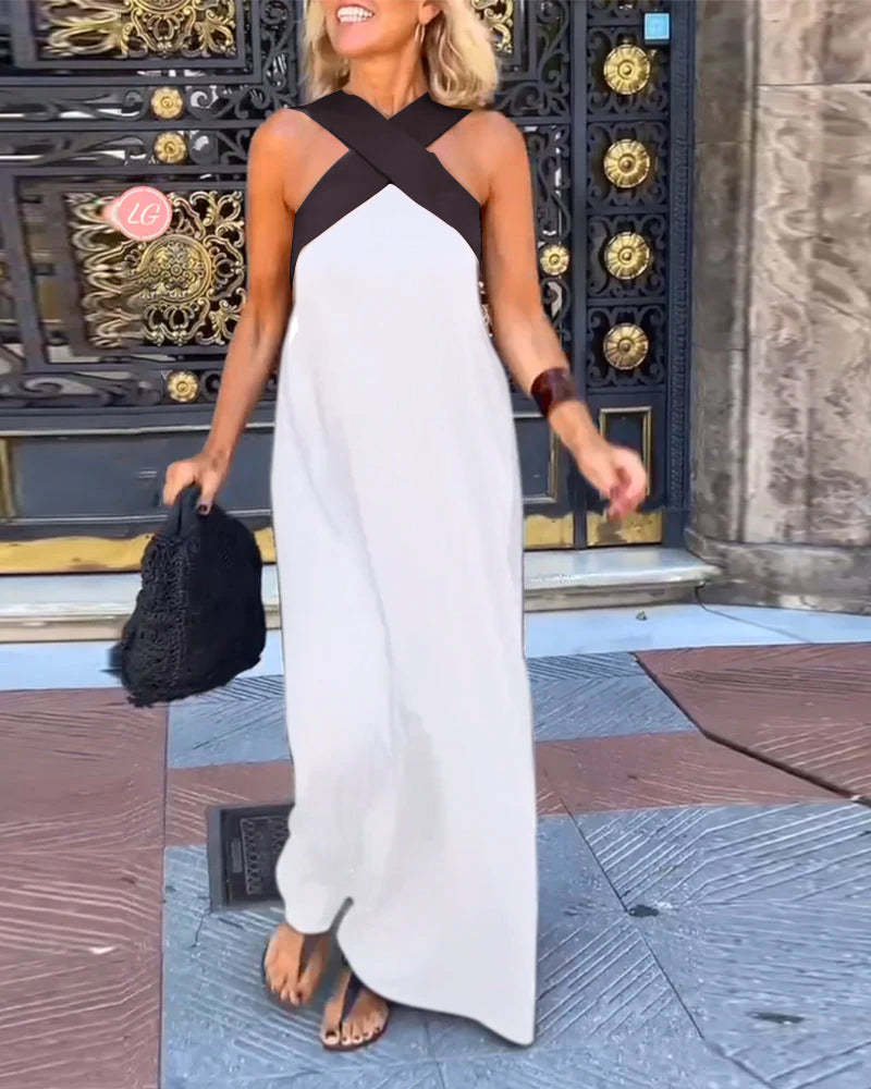 Cross Halter Neck Sleeveless Stitching Dress 49.99$ TODAY ONLY
