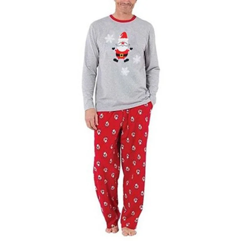 2022 Christmas Pajamas For Family Santa Claus Print Grey and Red Long Sleeve Family Macthing Xmas Pajamas