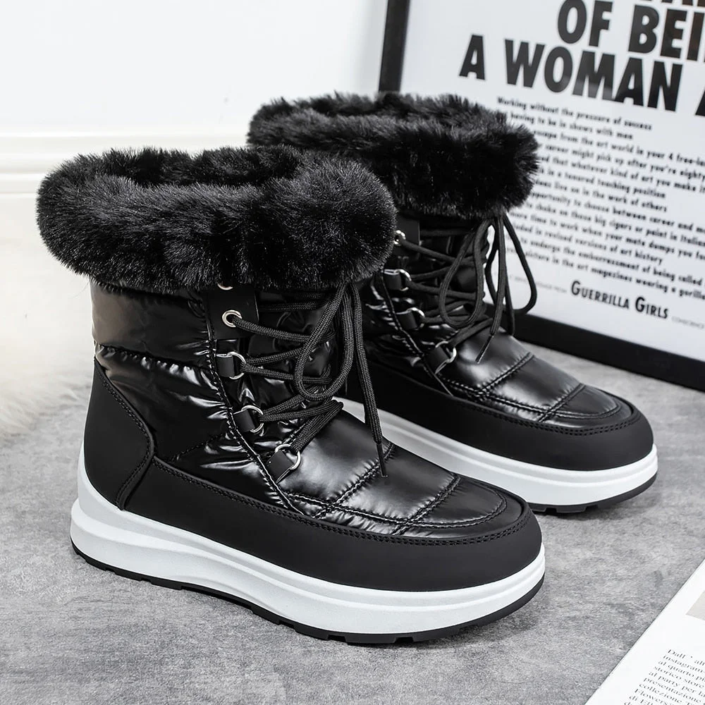 Vstacam 2023 New Waterproof Snow Boots for Women Winter Warm Thick Plush Ankle Boots Woman Fashion Lace Up Platform Cotton Padded Shoes