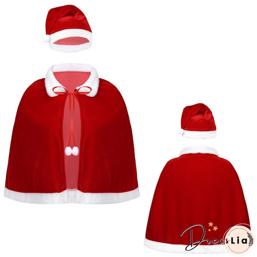 Christmas Costume Outfit Santa Cape Short Cloak Shawl with Christmas Hat